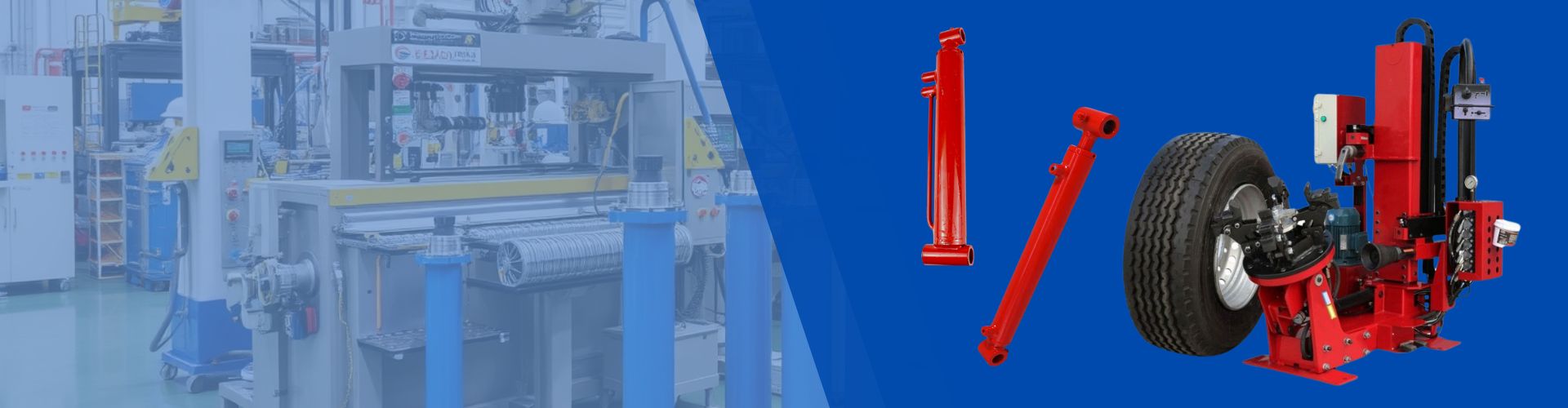 Tire changer cylinder banner in a professional workshop