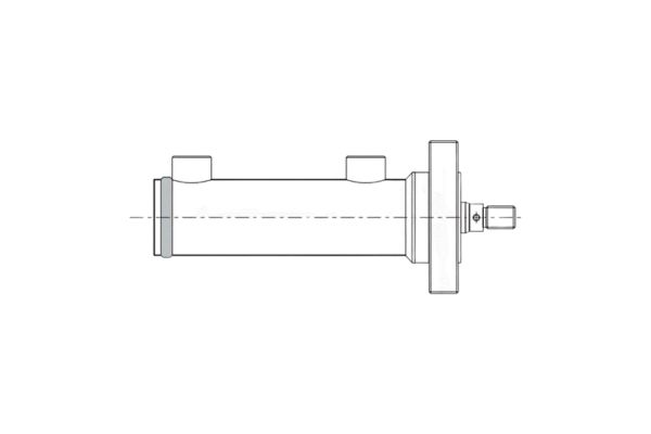 Flange hydraulic cylinder structure with barrel, rod, and front flange mounting