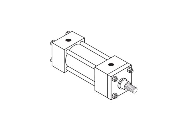 Tie rod hydraulic cylinder structure diagram showing barrel, rods, head and cap