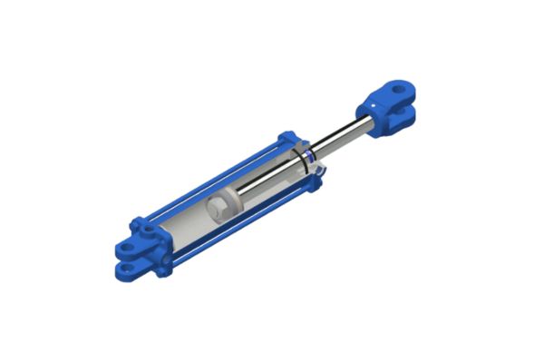 Internal structure of tie rod hydraulic cylinder including barrel, piston, rod, head, cap and tie rods