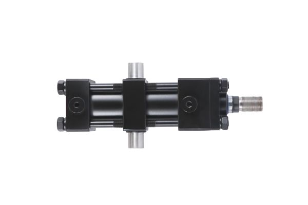 Trunnion mount for pivoting tie rod hydraulic cylinders