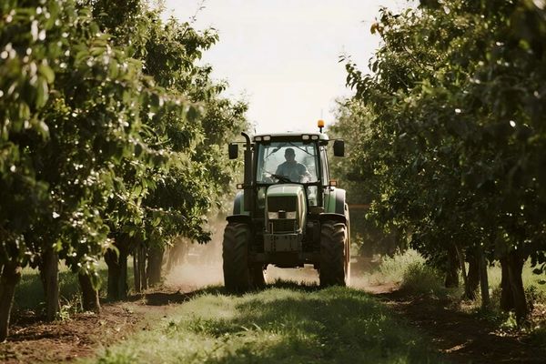 Orchard tractor application using hydraulic cylinders